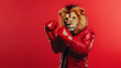 © roei - Fierce lion in a boxing uniform striking a dominant pose, symbolizing power and leadership, perfect for motivational branding or competitive sports campaigns
