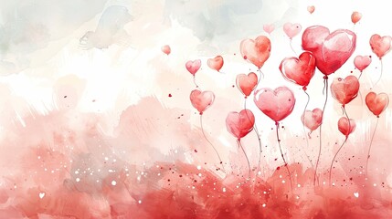 Wall Mural - Valentine's Day, red heart-shaped balloons flying in the air