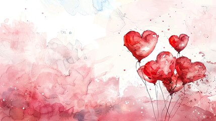 Wall Mural - Valentine's Day, red heart-shaped balloons flying in the air