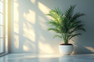 Wall Mural - Palm Plant in White Pot Near Window Sunlight