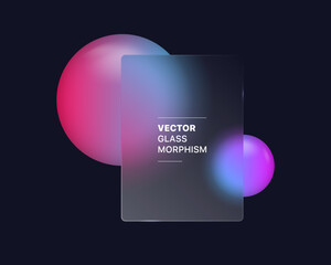 glassmorphism background banner with transparent glass frame template . Realistic Frosted glass morphism effect with blurred abstract gradient circle shapes. Vector illustration