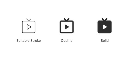 Poster - play video icon symbol. streaming live icon , video reels play icon. EDITABLE STROKE ICON. outline and filled web icons vector sign