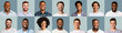 © Prostock-studio - Set of happy multiracial people men smiling on blue studio backgrounds, panorama. Collage of portraits of candid handsome and cheerful young african american and caucasian guys posing at studio