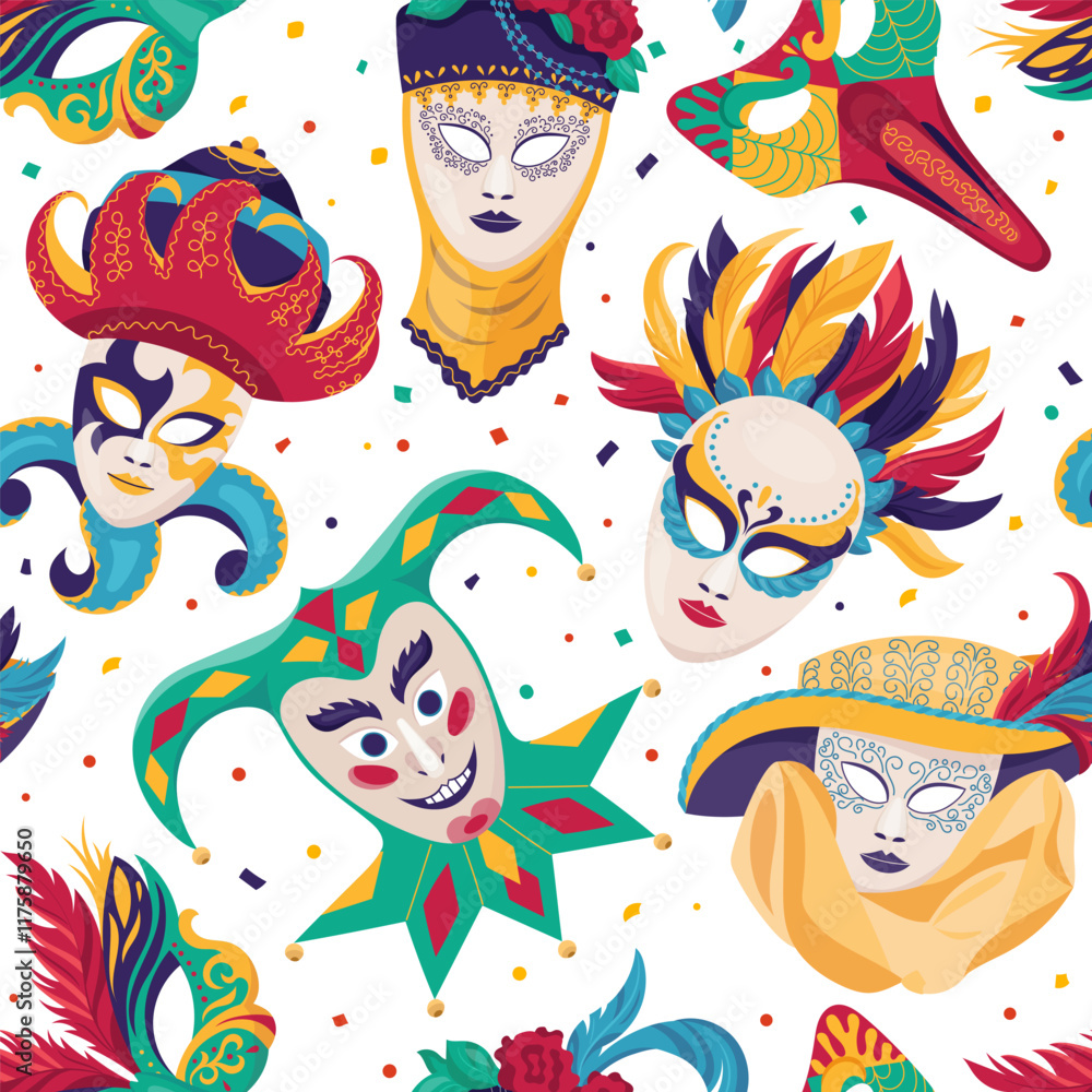 Amazing vector seamless pattern featuring variety of ornate carnival ...