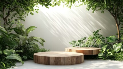 Wall Mural - Lush Greenery with Wooden Platforms