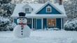 © Sandu - Snowy Winter Scene with Snowman and Cozy House