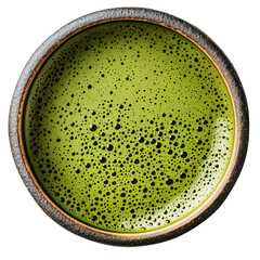 Matcha tea in minimalistic cup, view from above, isolated PNG photo