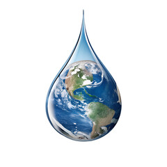 a highly detailed illustration of a water droplet reflecting the entire earth. the droplet's smooth 