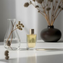 Wall Mural - Natural Elegance A Perfume Bottle in a Minimalist Setting