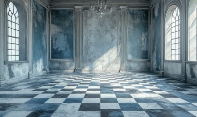 Wall Mural - Abandoned Elegant Room with Checkered Marble Floor