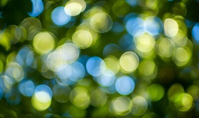 Wall Mural - Abstract blue and green bokeh background - Christmas or spring concept - Blurred bokeh circles