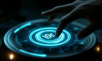 IoT inscription with hand touch, a new business technology concept