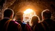 © DKPhoto - A captivating silhouette of a group of people experiencing the warm glow of sunset as they emerge from a cave, representing the journey from darkness to light and shared exploration.