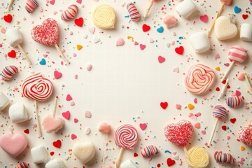 Aufkleber - Colorful candy display surrounding an empty space for creative dessert presentation at a festive event. Generative AI