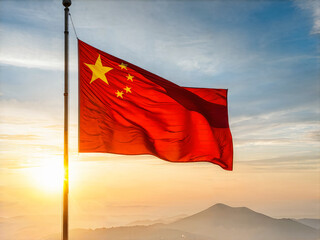 Flying Chinese national flag five-star red flag