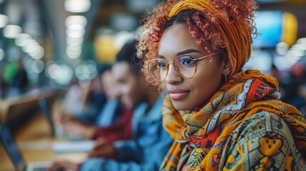Focused young woman working on laptop in modern office, tech startup, casual, remote work