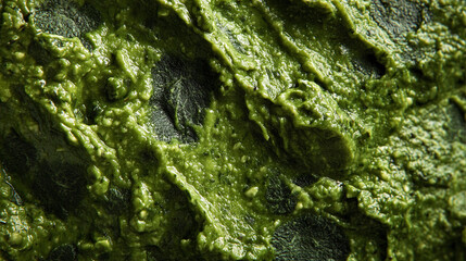 Wall Mural - Delicious green guacamole made with avocado as a vegan dip, featuring healthy texture in a mexican sauce, fresh organic ingredients for a tasty meal and nutritious snack on closeup view.