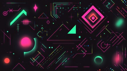 Wall Mural - Vibrant Neon Geometric Background with Bright Colors and Intricate Patterns for Creative and Artistic Design Projects