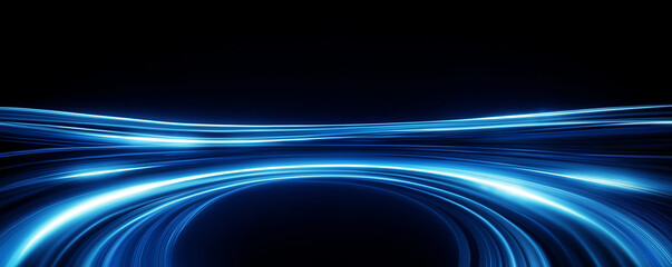 Poster - Abstract blue light trails creating dynamic curved lines on black background