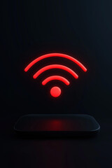 Aufkleber - Red wi-fi symbol floating above device in dark environment representing wireless network hotspot