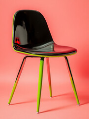 Canvas Print - Modern chair with black seat and green legs on pink background.