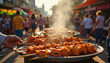 © Olga - Street food vendor with grilled skewers in a bustling marketplace during Carnaval in Brasil