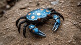 Vibrant Blue Crab with Orange Spots on Rocky Beach - Marine Wildlife Photography Showcasing Unique Crustacean Patterns and Coastal Environment Nature