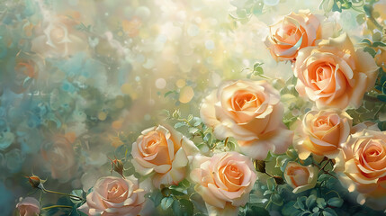 Wall Mural - Peach Roses in Soft Sunlight