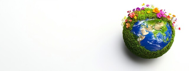 Earth Covered With Green Moss And Colorful Flowers Representing Nature's Renewal And Care