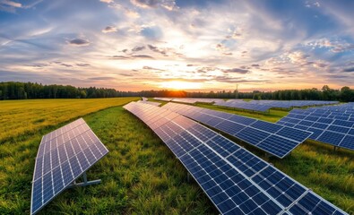 A solar photovoltaic power plant on the field solar panels on the meadow near the forest innovative solar panel innovation power electricity energy technology panel renewable