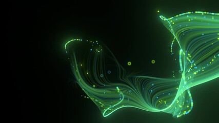 Wall Mural - futuristic stream of neon rays. optical fibers with data signals. particle trails background. commun