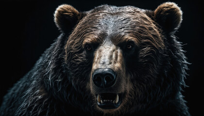Wall Mural - majestic bear gazes intensely with powerful presence against a dark background, capturing raw wilder