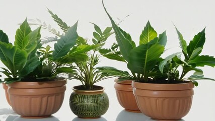 collection plants ceramic beautiful background pots 3d olated render plant pot leaf tree flower nature isolated white transparent background houseplant potted growth botany flowerpot green beautiful