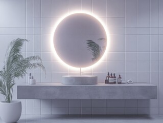 Wall Mural - A bathroom with a sink and a mirror