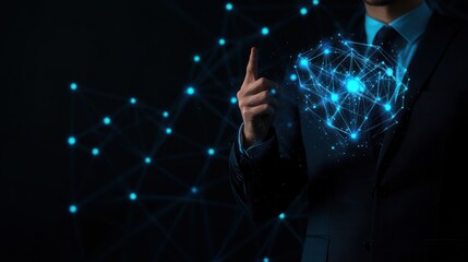 Businessman Pointing at a Digital Network