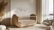© Galaxyd - Modern wooden baby crib in minimalist nursery.