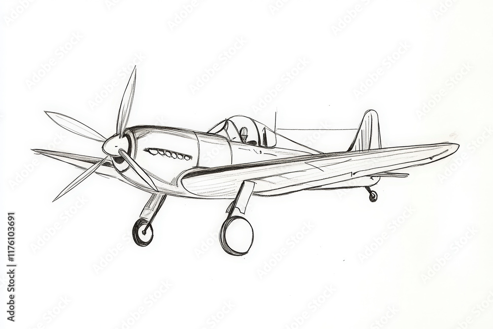 Detailed sketch of a vintage aircraft showcasing its classic design and ...