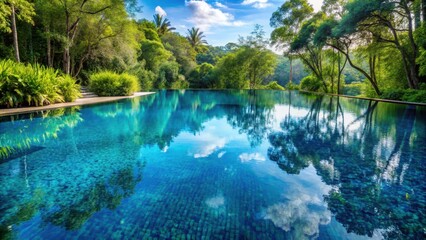 Wall Mural - Serene Blue Pool Reflections, peaceful surroundings, serene atmosphere