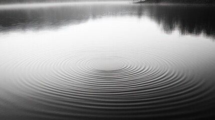 Wall Mural - Concentric ripples on calm lake water, monochrome.