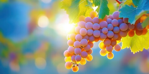 Wall Mural - Sunlit Grapes on Vine Vineyard Harvest Autumn Fruit