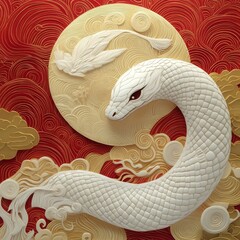 Wall Mural - Happy Chinese New Year, year of the snake zodiac sign hanging beautiful on red background.