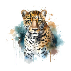 Watercolor portrait of a majestic leopard vector illustration