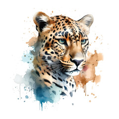 Wall Mural - Watercolor portrait of a majestic leopard vector illustration