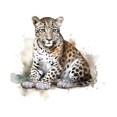 Wall Mural - Watercolor leopard portrait majestic wildlife art vector illustration