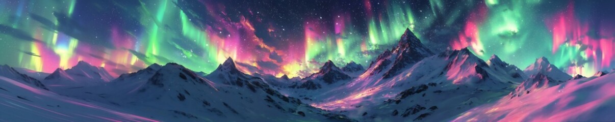 Canvas Print - Aurora Borealis Over Snowy Mountain Peaks