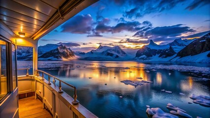 Poster - Arctic Ice Fields: Glacial Mountains from a Ship Cabin at Night