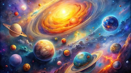Wall Mural - celestial symphony of colors an ethereal nebula swirls with vibrant hues, illuminating a dance of pl