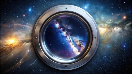 Wall Mural - a circular window, a portal to the cosmos, reveals a vibrant nebula, a symphony of colors and cosmic