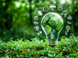 © khemthong - Green map in light bulb with renewable energy icon. Carbon emission low neutral
