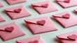 © Phoenix AI Photo - Pink envelopes sealed with heart stickers against a light background leaving space for text close up thoughtful theme whimsical manipulation desk backdrop